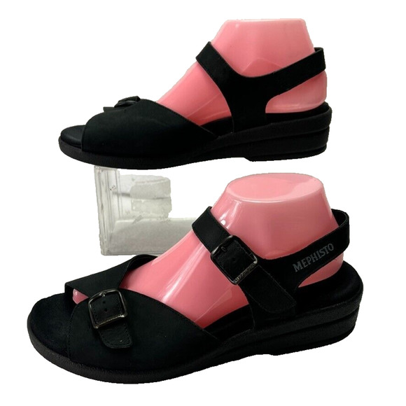 Mephisto Sandals Womens 10 Adjustable Double Strap Buckle Nubuck Leather Black - Picture 6 of 15